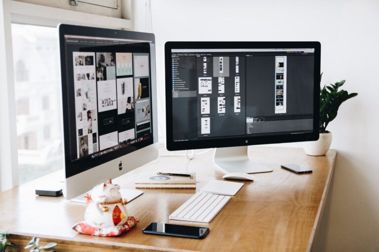 User-friendly website design workspace with desktop computers