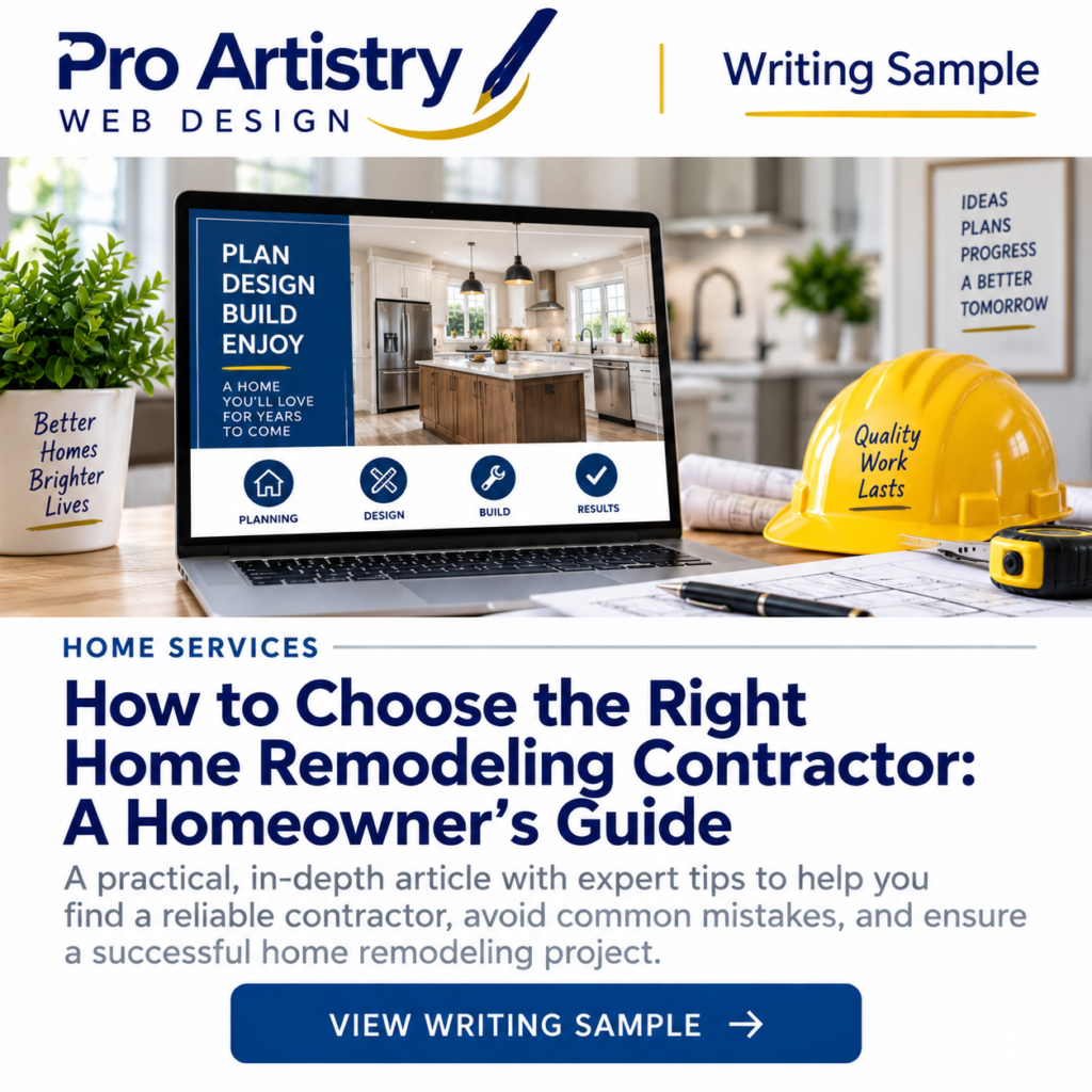 Home remodeling contractor writing sample by Pro Artistry Web Design
