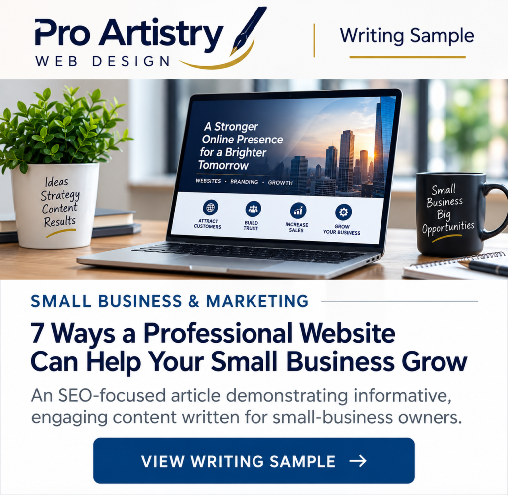 Writing sample about how a professional website can help a small business grow